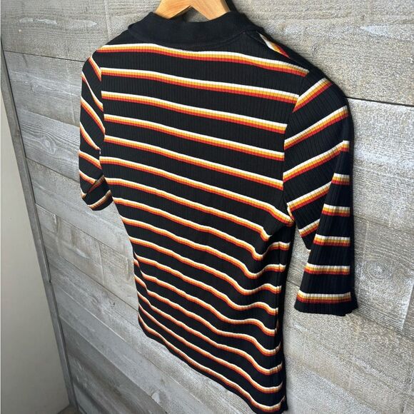 Free People XS retro striped rainbow v neck collar 3/4 sleeve top xs - Picture 2 of 3